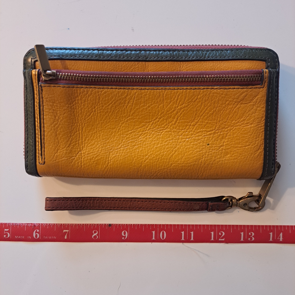 Fossil Logan Leather Zip Around Wristlet Wallet-Colorblock Pink, Yellow & Navy - Picture 4 of 4